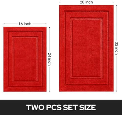 HOMEIDEAS Bathroom Rugs Sets 2 Piece, Super Soft Non Slip Bath Mat Red