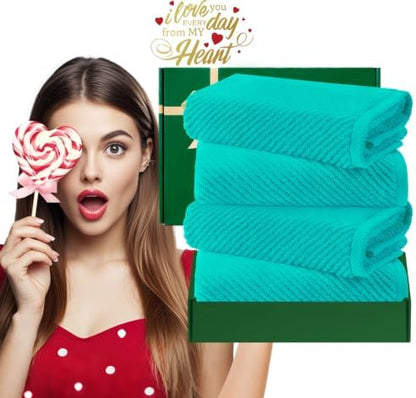 VOOVA & MOVAS Bathroom Hand Towels 4PC, 100% Cotton, 18x28 in, Turquoise