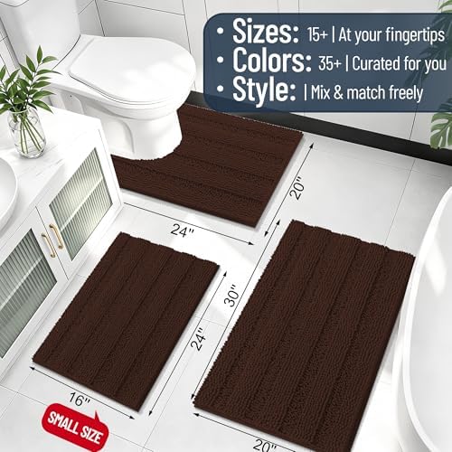 Smiry Thick Chenille Bathroom Runner Rugs 47x20, Absorbent Bath Mat, Brown