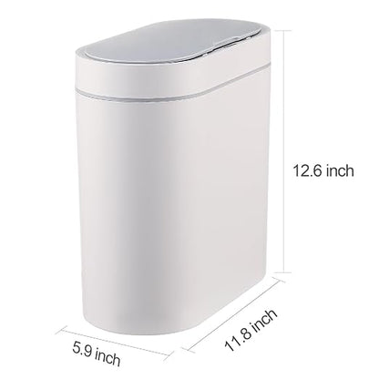 ELPHECO Bathroom Motion Sensor Trash can 2.5 Gallon Automatic Garbage Can, 9.5L Slim Plastic Smart Trash Bin with Lid Bathroom Decor, Sensor Garbage can for Bedroom, Kitchen, Office, White