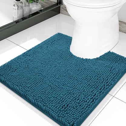 Smiry Luxury Chenille Toilet Rugs U-Shaped 20x20, Soft Absorbent Non-Slip Contour Bathroom Rugs for Toilet, Machine Washable Contoured Bath Mats, Peacock Blue