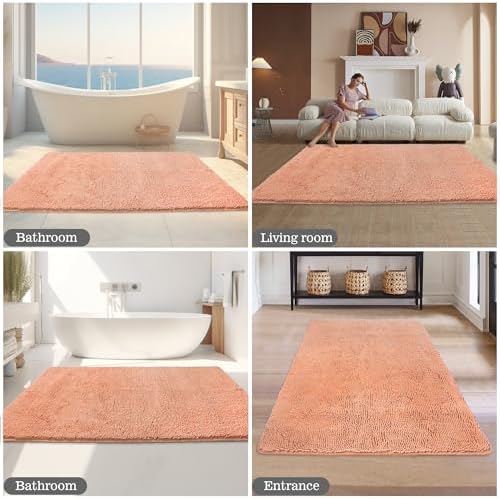 Yeaban Chenille Dusty Pink Bathroom Rug 36"x60",Non-Slip Rubber Backing
