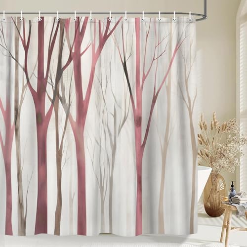 Birch Forest Abstract Shower Curtain Farmhouse Bathroom Decor 72X84 Inch
