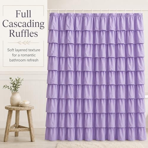 Purple Ruffle Shower Curtain for Bathroom, 72 x 72 inch, 1 Panel