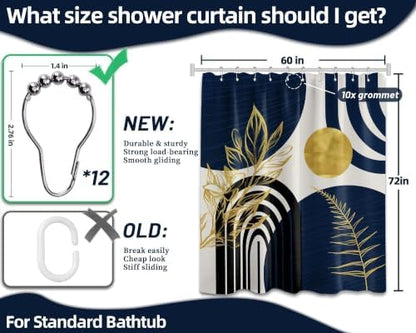 Navy Blue and Gold Shower Curtain, 60X72 in, Mid Century Modern