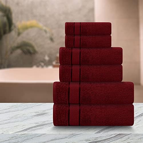 6 Piece Bath Towel Set, 2 Bath, 2 Hand, 2 Washcloths, Burgundy