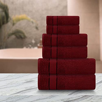 6 Piece Bath Towel Set, 2 Bath, 2 Hand, 2 Washcloths, Burgundy