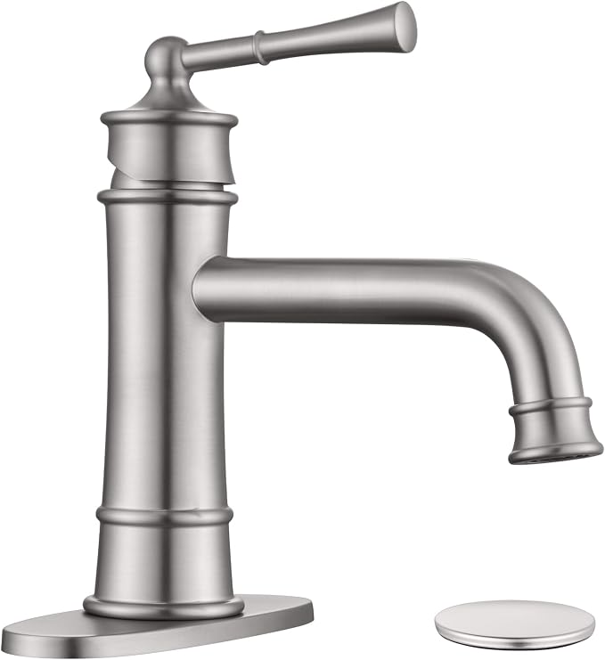 Brushed Nickel Bathroom Faucet Antique, Single Handle Bathroom Faucet | 1 or 3 Hole Sink Mount, Pop Up Drain & Supply Lines Included, Ideal for Vanity, Lavatory, RV, Farmhouse(L2301-BN)