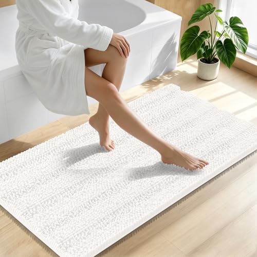 Smiry Thick Chenille Bathroom Runner Rugs 59x20, Absorbent Bath Mat, Ivory