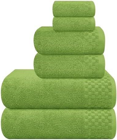 MyOwn Premium Cotton 6 Pack Towel Set for Bathroom, Contains 2 Bath Towels 28x55 inch, 2 Hand Towels 16x24 inch & 2 Wash Coths 12x12 inch, Ideal Everyday use, Compact & Lightweight - Kiwi Green