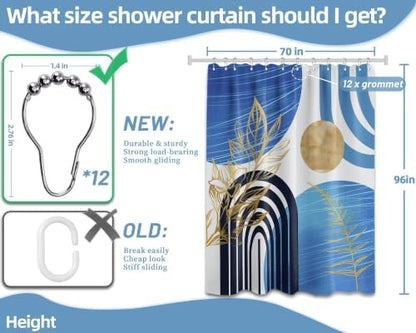 Light Blue Extra Long Shower Curtain, Tall 72X96 in, Mid Century Modern