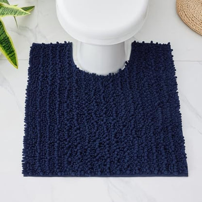 Disolla Toilet Rug 24x24 Inch - Navy Blue U-Shaped Bathroom Floor Mat, Soft Shaggy Plush Absorbent Chenille Contour Rug, Non-Slip Washable Pedestal Base Rug