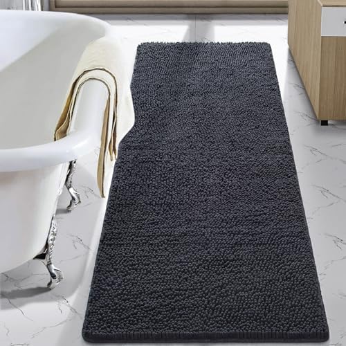 LOCHAS Luxury Bathroom Rug Shaggy Bath Mat 24 x 60 Inch, Dark Grey