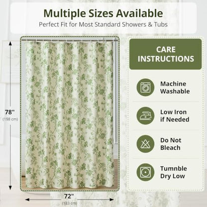 Warmstar Farmhouse Shower Curtain,Green Floral Shower Curtain for Bathroom Linen Look Vintage Shower Curtain with Weighted Hem,72" W x 78" L
