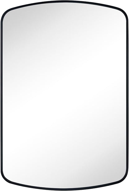 Black Arched Recessed and Surface Mount Bathroom Medicine Cabinet with Mirror Metal Framed Rectangular Bathroom Cabinet with 3 Tempered Glass Adjustable Shelves 18x27''