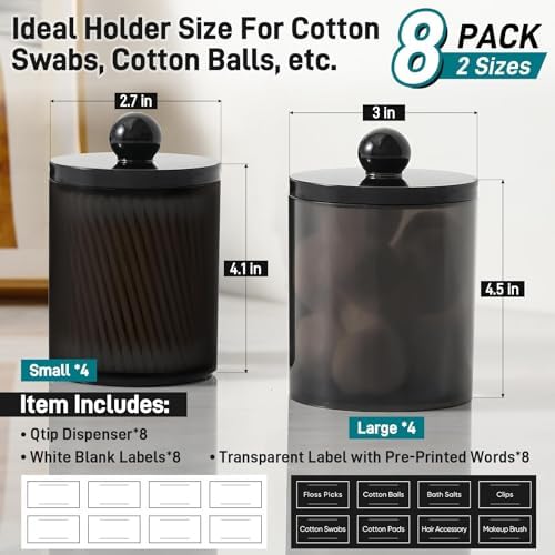 8 Pack Acrylic Qtip Holder Dispenser for Cotton Swabs, Balls, Floss Picks