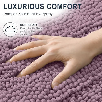 Smiry Thick Chenille Bathroom Runner Rugs 59x20, Soft Bath Mat, Deep Plum