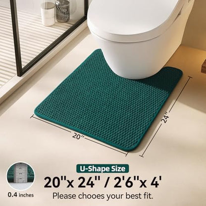 Triohero Toilet Rug, Thin Toilet Rugs U Shaped Washable Non Slip Absorbent Quick Dry Low Pile Toilet Mat, Dark Green 20"x24" U Shape