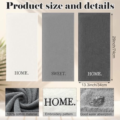 FuWeave 3 Pcs Decorative Hand Towels Bathroom Set,Gray,Home Sweet Home