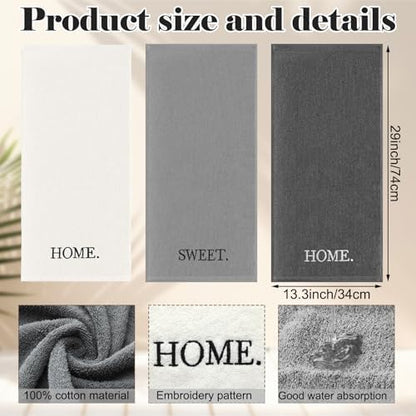 FuWeave 3 Pcs Decorative Hand Towels Bathroom Set,Gray,Home Sweet Home