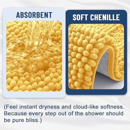 Grandaily Chenille Striped Bathroom Rugs 59x20, Extra Thick and Soft Absorbent Bath Mats, Rubber Backing, Plush Shaggy Shower Carpet, Machine Wash Dry, Bath Rug for Bathroom, Light Yellow