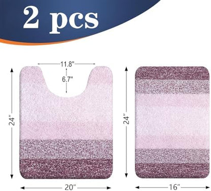 OLANLY Micorfiber Bathroom Rug Set 2 Piece, 24"x16"+U-Shaped 24"x20"