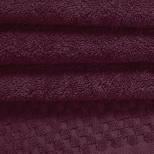 MyOwn Premium Cotton 6 Pack Towel Set for Bathroom, Contains 2 Bath Towels 28x55 inch, 2 Hand Towels 16x24 inch & 2 Wash Coths 12x12 inch, Ideal Everyday use, Compact & Lightweight - Burgundy