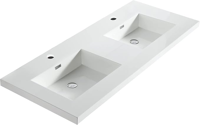 Dowell 61" Bathroom Sink,Double Bowl Vanity Basin,Rectangular Drop-In Bathroom Sink with Overflow,White-000 6122BP