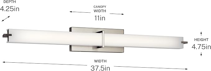 Kichler LED Linear Bath Light, Brushed Nickel | Integrated LED vanity light with white acrylic diffuser (37.5" x 4.75" x 4.5"), 11147NILED