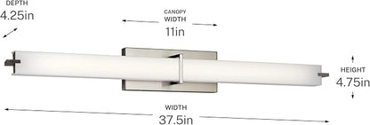 Kichler LED Linear Bath Light, Brushed Nickel | Integrated LED vanity light with white acrylic diffuser (37.5" x 4.75" x 4.5"), 11147NILED