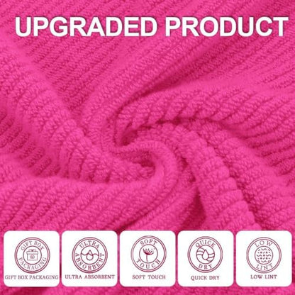 VOOVA & MOVAS 3PC Towel Set, 100% Cotton, Hot Pink
