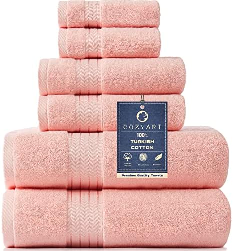 COZYART Luxury Bath Towel Set 6 Pcs, Pink 100% Turkish Cotton 650 GSM