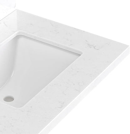 ARIEL Monroe 72-inch Bathroom Vanity with Sink,Solid Wood, 1.5-inch Carrara White Quartz Countertop & Backsplash, Double Oval Porcelain Sink, 9 Dovetail Drawers, Matte Black, White Oak