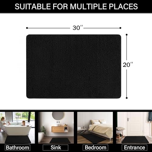 LOCHAS Luxury Bathroom Rug Shaggy Bath Mat 20 x 32 Inch, Black