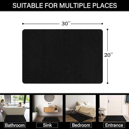 LOCHAS Luxury Bathroom Rug Shaggy Bath Mat 20 x 32 Inch, Black