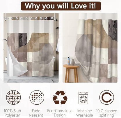 No Hook Abstract Shower Curtain with Snap in Liner 71x74 Inch