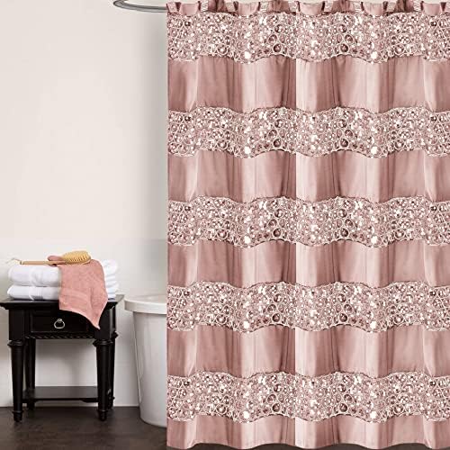 Zahari Home Sinatra Bathroom Shower Curtain Glamorous Bling Fabric Shower Curtain, 72"x70", Blush