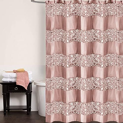 Zahari Home Sinatra Bathroom Shower Curtain Glamorous Bling Fabric Shower Curtain, 72"x70", Blush