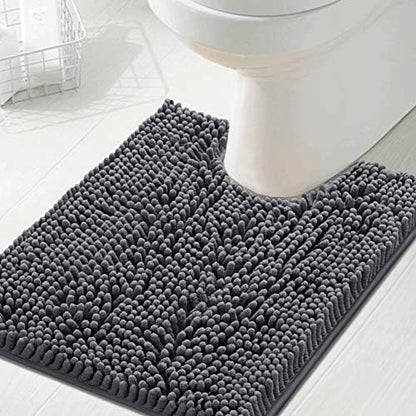 H.VERSAILTEX Toilet Mat U Shaped Bathroom Rugs Bath Mats for Bathroom Non Slip Luxury Chenille Bath Mat U Shape 20x24 Extra Soft and Absorbent Shaggy Rugs Washable Dry Fast - Grey