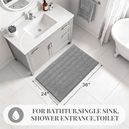 Bcoimo Bath Rug Mat,36x24 Chenille Non Slip Gray Bathroom Floor Shower Mats