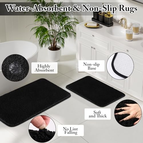 XLHOMO Bathroom Accessory Set - 24PCS Luxury Bathroom Accessories Set, Bathroom Sets with Shower Curtain and Rugs, Black Bathroom Set with Trash Can, Toothbrush Holder & Soap Dispenser for Home Decor