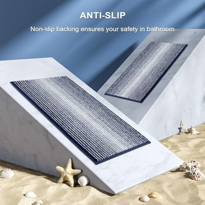 BSICPRO Bathroom Rugs Sets 2 Piece, Non Slip Striped Bath Mats,Navy