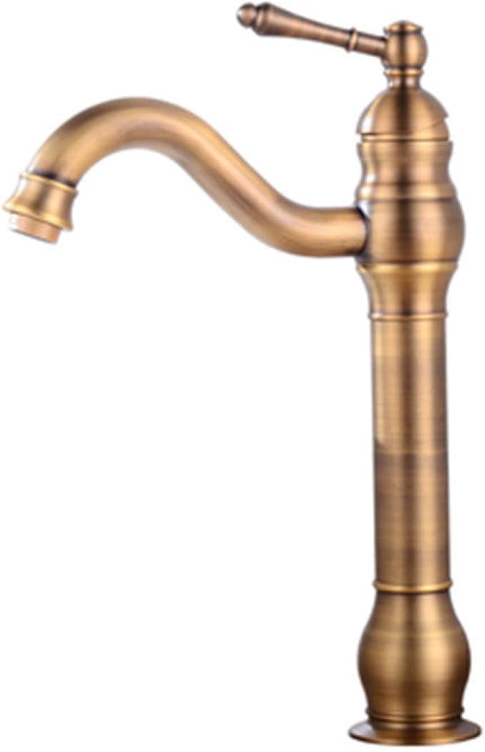 Vintage Bathroom Faucet, 360° Swivel Sink, Cold Hot Mixer Vanity Tap, Single Handle High, Gold(Antique)
