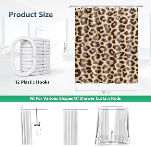 Vintage Leopard Print Fashion Glam Shower Curtain with Hooks 72 x 72 Inch