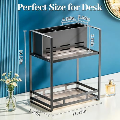 Bathroom Counter Organizer, Metal Vanity Shelf with Hair Dryer Holder
