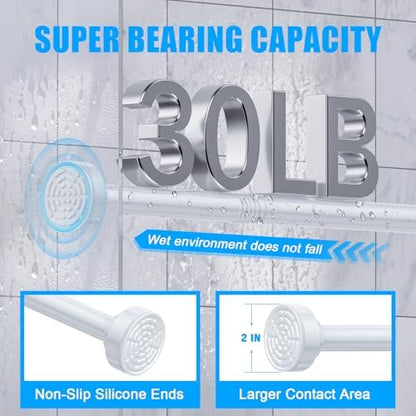 TEECK Shower Curtain Rod, 32-43 inch Adjustable Spring Tension Curtain Rod, Never Rust Anti-Slip Shower Curtain Rod for Bathroom, No Drilling, Never Collapse, Easy to Use, White