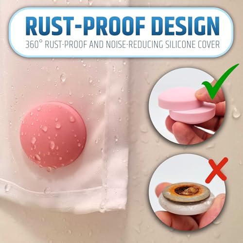 Powerful Anti-Billowing Magnetic Shower Curtain Weights for Splash-Free Bath Experience - 360° Silicone Wrapped - Will Never Rust - Heavy Magnets Prevent Curtain Liners from Blowing | 4 Pairs | Pink