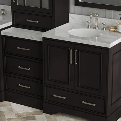 ARIEL Stafford 84-inch Bathroom Vanity with Sink,Solid Wood, 1.5-inch Italian Carrara Marble Countertop & Backsplash, Double Oval Porcelain Sink, 5 Soft Closing Doors, 6 Dovetail Drawers, Espresso