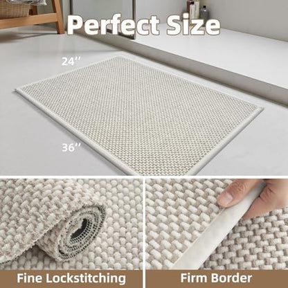 PADOOR-Bath Mat-Super Absorbent Chenille Bathroom Mats-Rubber Backed Bath Mats for Bathroom Non Slip, Easy Clean Bathroom Rugs Front of Bathtub,Shower Room,Sink-24×36, Beige&Cream