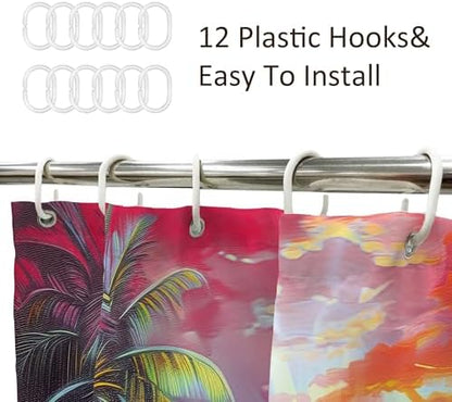 Ocean Summer Beach Tropical Leaf Hawaiian Bathroom Shower Curtain Set
